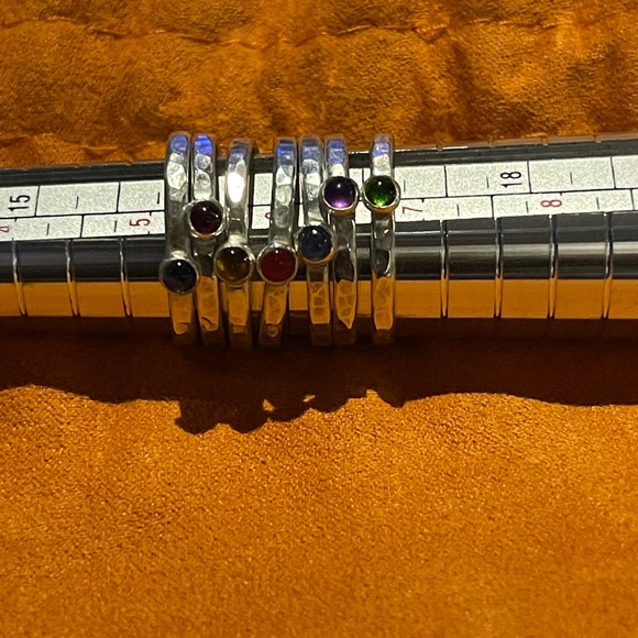 (7) chakra stone stacking ring set in 1mm sterling silver rings size 7 - Picture 2 of 3